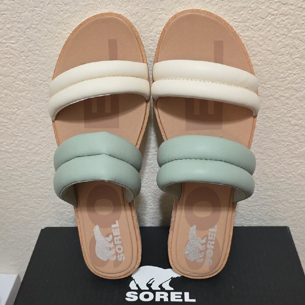 Sorel White and Green Sandals Minimalist Comfort
